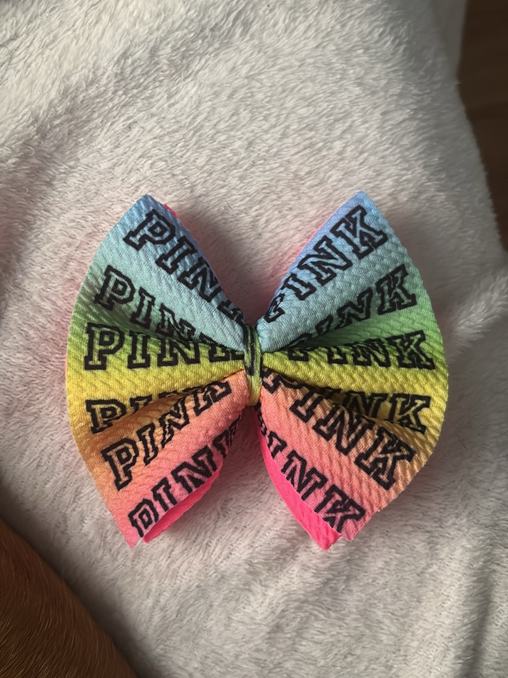 PINK Victoria's Secret Rainbow Logo Kids Hair Bow - Multicolor